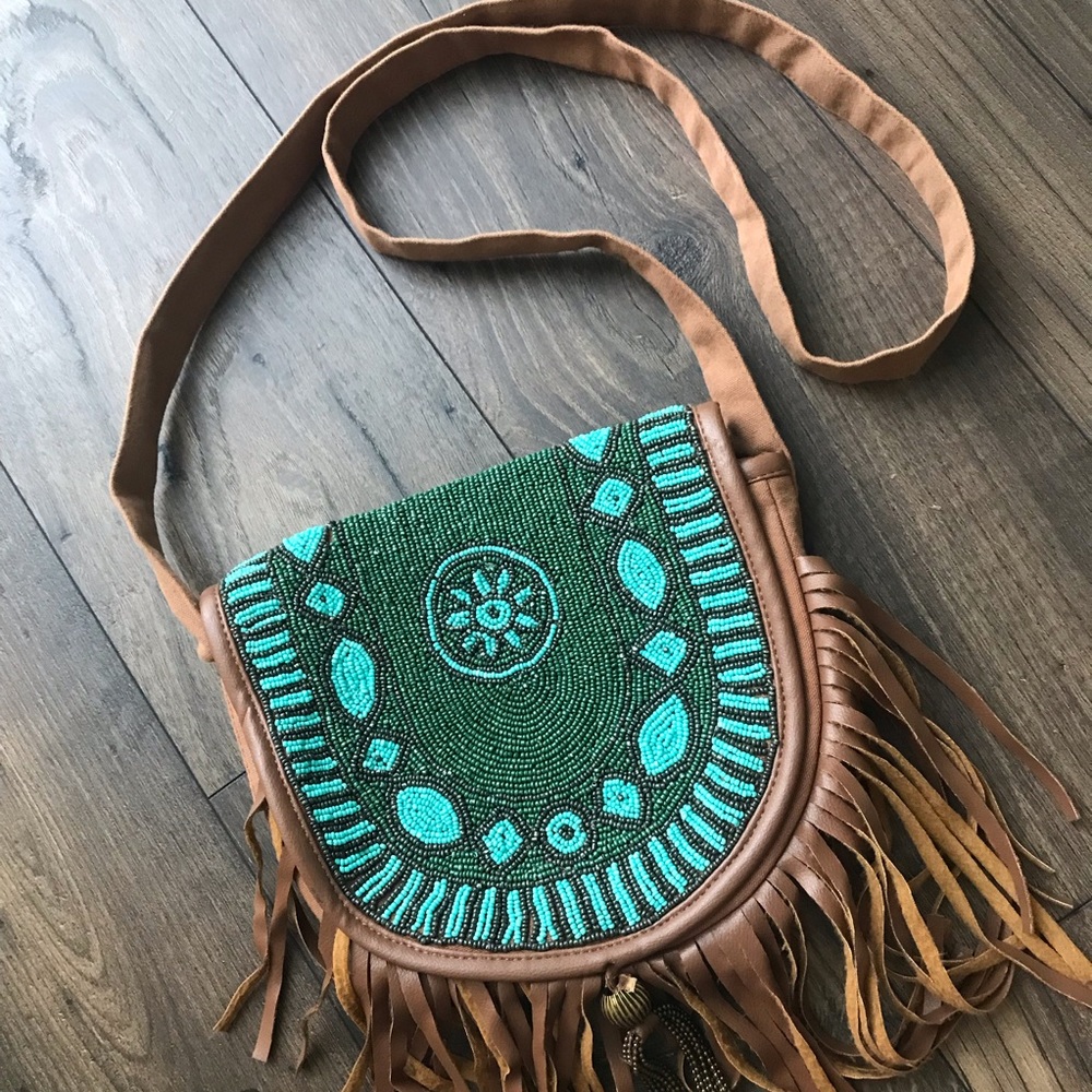 EARTHBOUND Beaded Crossbody Bag with Fringe